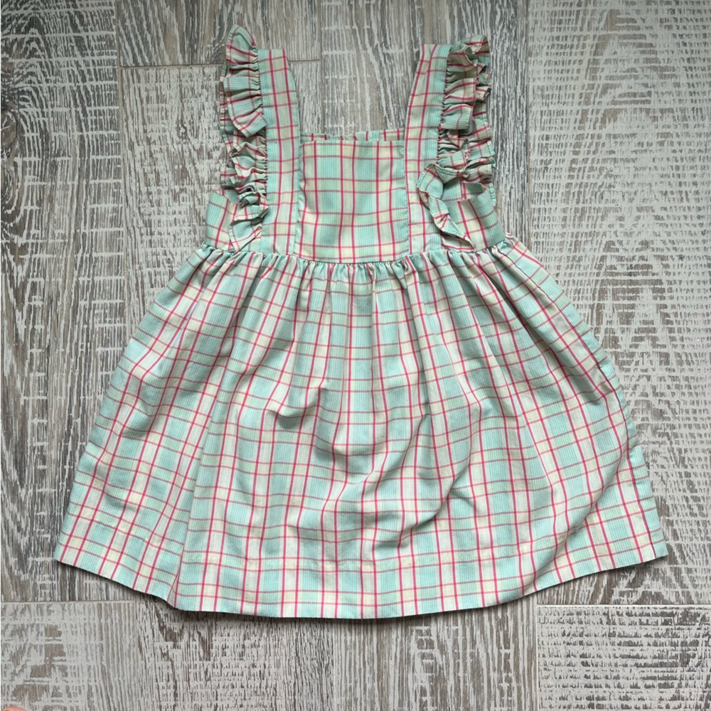 Stellybelly Sleeveless Plaid Smocked Dress Green Pink 3T